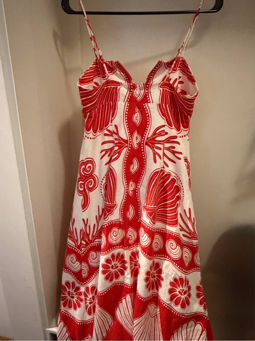 FARM Rio Red White Shell Print Linen Blend Maxi Dress Size Small - Picture 4 of 9